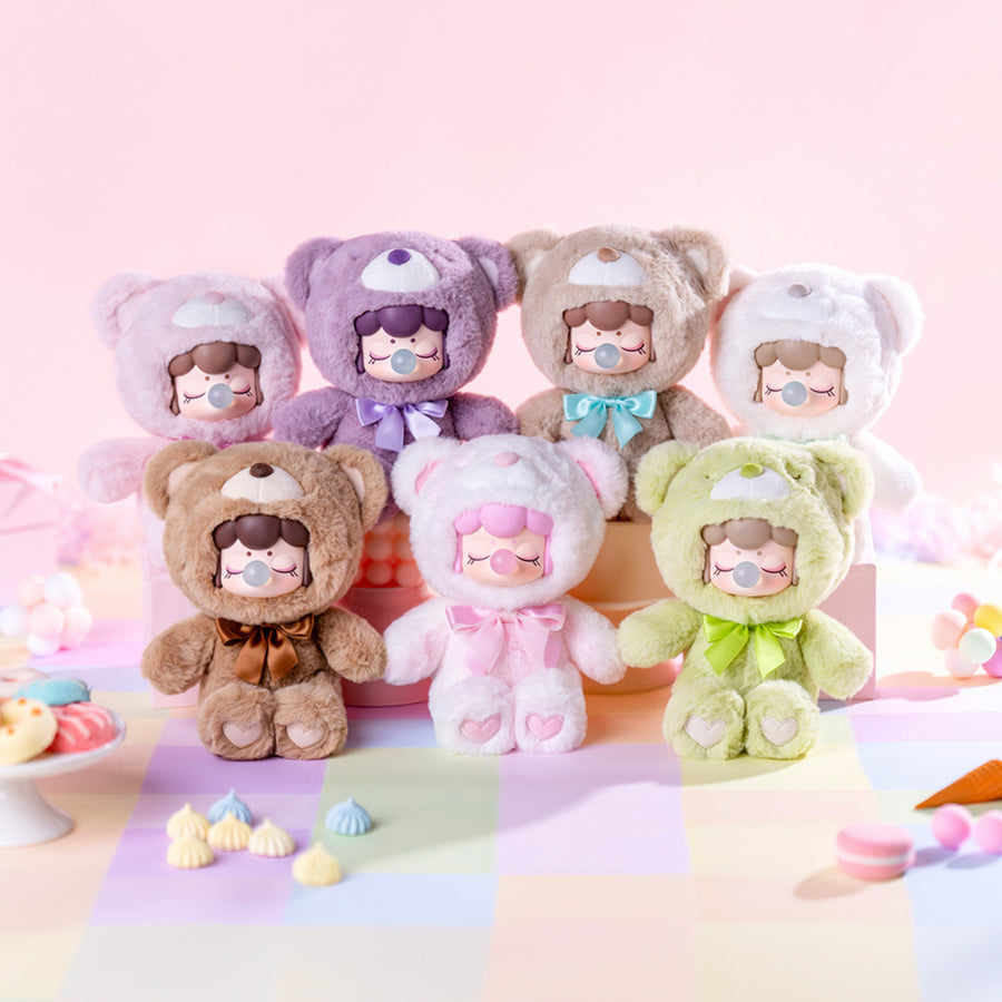 Les sept peluches Nanci Chocolate Cutie Bears réunies