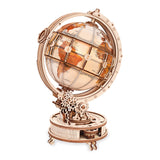 Globe terrestre motorisé en bois Rokr ST003D, vue de face