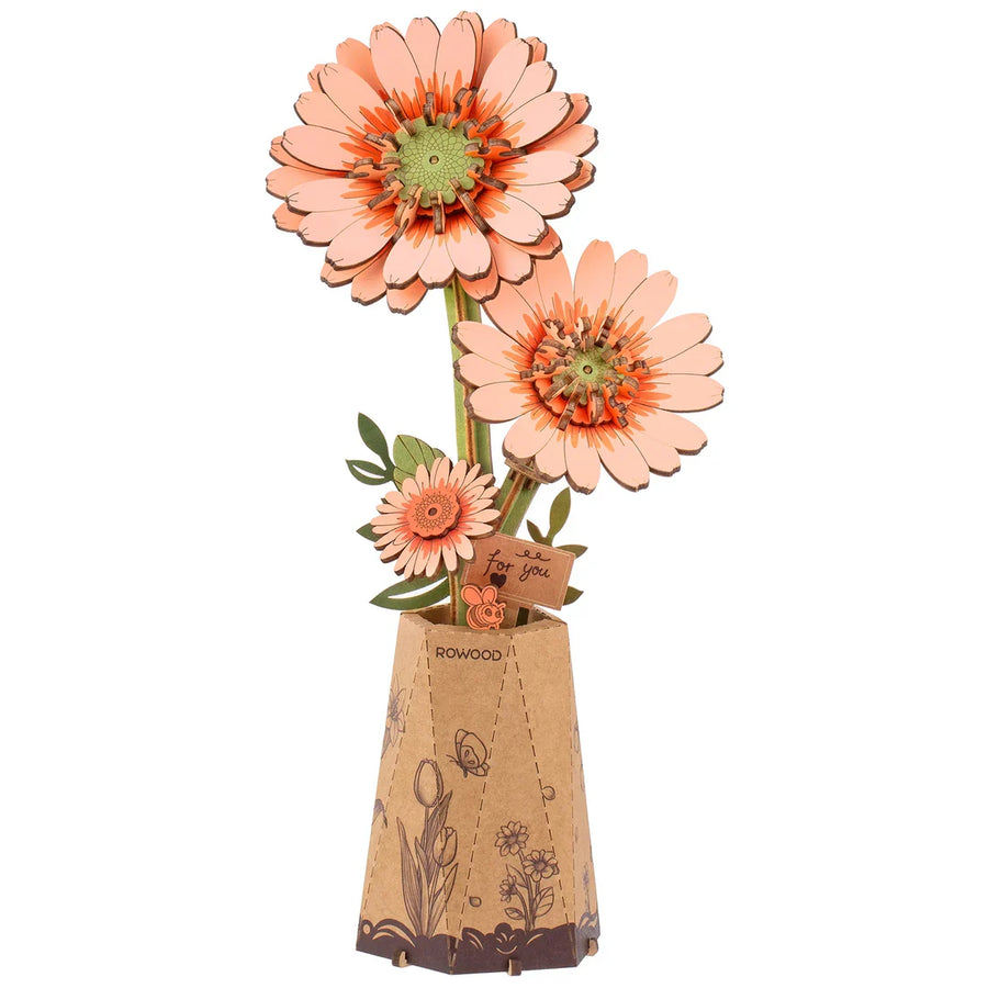 Maquette de fleur gerbera orange en bois Rowood TW111