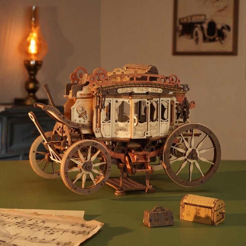 Maquette de diligence musicale en bois Rokr AMKA1
