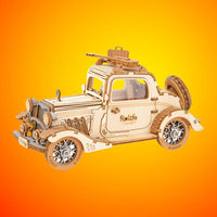puzzle 3d en bois voiture vintage avec guitare rokr robotime rolife golemites