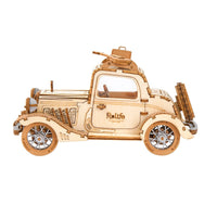 puzzle 3d en bois voiture vintage avec guitare et valise golemites