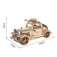 dimensions puzzle 3d en bois voiture vintage avec guitare rokr robotime rolife golemites