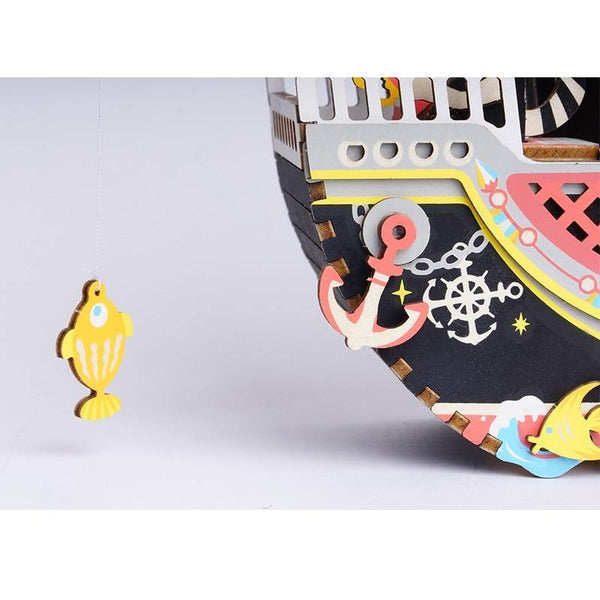 Puzzle 3D bois Boîte à musique Chat Pêcheur