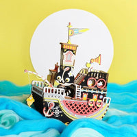Puzzle 3D bois Boîte à musique Chat Pêcheur