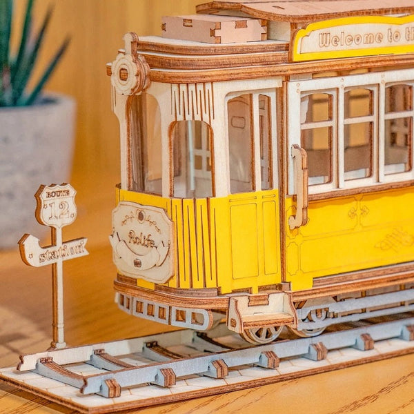 puzzle 3d en bois tramway vintage rokr rolife avec rail