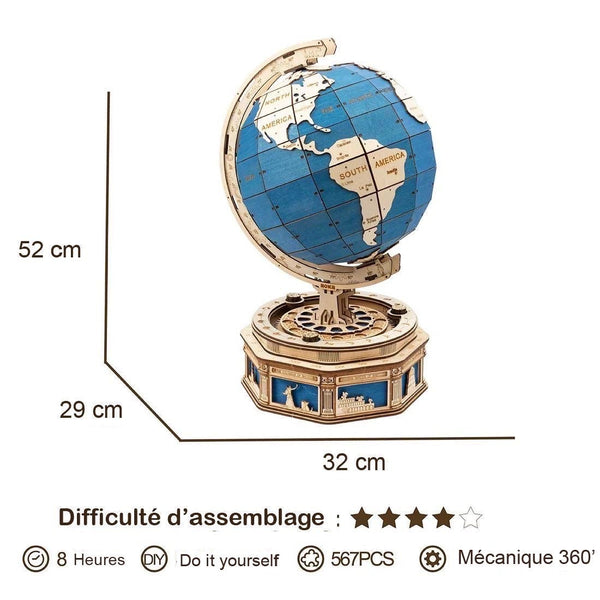 dimensions du globe terrestre XXL en bois rokr