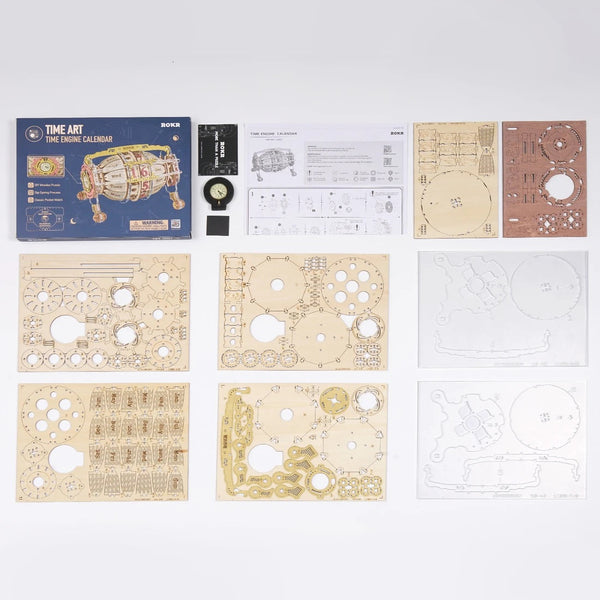 contenu de la boite calendrier mecanique en bois puzzle 3 dimensions