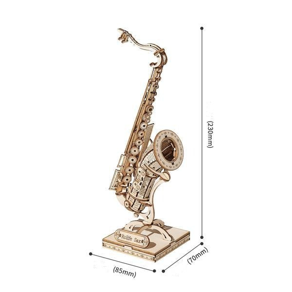 dimensions puzzle 3d en bois saxophone rolife