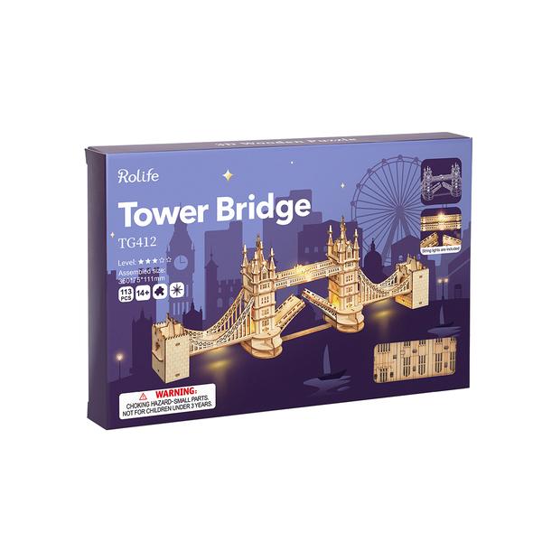 Boite de Puzzle 3d en bois rolife golemites monument tower bridge lumineux a LED