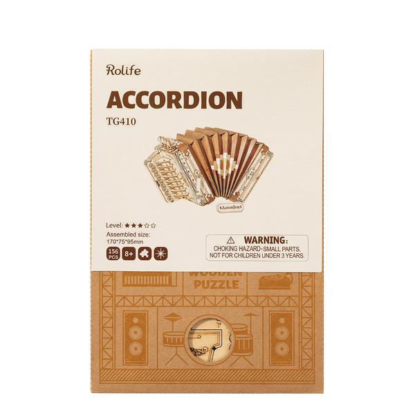 boite du puzzle 3d en bois rolife accordéon instrument de musique golemites rolife